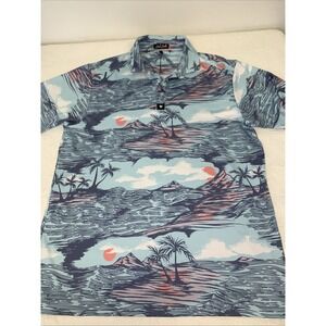 Bad Birdie-"Pardon The Eruption" Large Golf Polo Tropical Hawaiian Shirt NICE